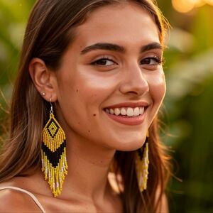 Earrings Beaded Dangle Drop Tassel Handmade Colourful Hook Earrings